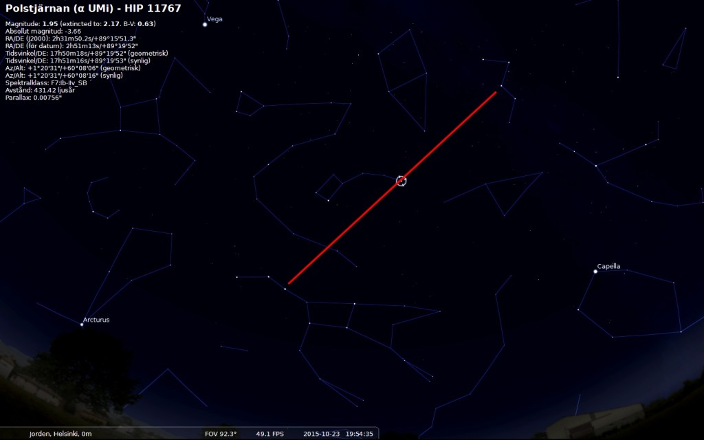 Cassiopeja, den W-formade stjärnbilden, kommer man till om man följer Alioth, i Karlavagnen, genom Polstjärnan så kommer man till y Cas, den mittersta stjärnan i Cassiopeja.