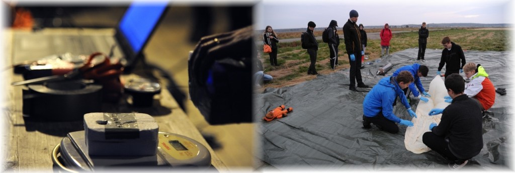 Nyttolasten vägs in och ballongen fylls med helium.